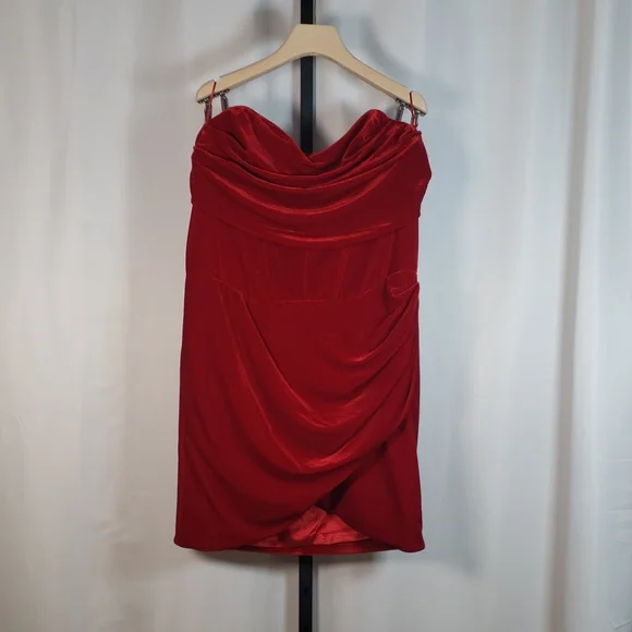 Bardot Red Claudette Strapless Stretch Velvet Mini Dress SZ XXL - NWT